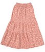 Color:Coral/Ivory - Image 1 - Big Girls 7-16 Ditsy-Floral-Printed Tiered Long Skirt