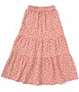 Color:Coral/Ivory - Image 2 - Big Girls 7-16 Ditsy-Floral-Printed Tiered Long Skirt