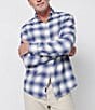 Color:Navy Cream Plaid - Image 1 - All Time Plaid Performance Stretch Long Sleeve Woven Shirt