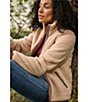 Color:Dark Cream - Image 6 - Ashbury High Pile Stand Collar Geometric Jacquard Trimmed Fleece Jacket