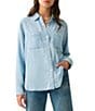 Faherty Chambray Woven Spread Collar Long Sleeve Button Front Shirt, Color:Mid Wash - Image 1