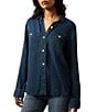Faherty Chambray Woven Spread Collar Long Sleeve Button Front Shirt - Image 6