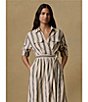 Faherty Julia Linen Blend Striped Spread Collar Long Sleeve Button Front Dress - Image 3