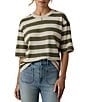 Faherty Organic Cotton Blend Knit Striped Crew Neck Short Sleeve Tee Shirt - Image 1