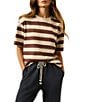Faherty Organic Cotton Blend Knit Striped Crew Neck Short Sleeve Tee Shirt, Color:Espresso Stripe - Image 1
