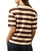 Faherty Organic Cotton Blend Knit Striped Crew Neck Short Sleeve Tee Shirt, Color:Espresso Stripe - Image 2
