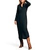 Color:Heathered Black Twill - Image 1 - Legend Button Front Sweater Knit Maxi Shirt Dress