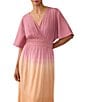 Faherty Mila Woven Organic Cotton Ombre Print V-Neck Short Sleeve Empire Waist Maxi Dress, Color:Sunset Dip Dye - Image 3