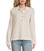 Faherty Miramar Linen Blend V-Neck Collared Long Sleeve Sweater, Color:Summer Sand - Image 1