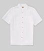 Color:White Basketweave - Image 1 - Palma Linen Short Sleeve Woven Shirt