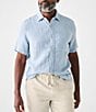 Color:Blue Basketweave - Image 1 - Palma Linen Short Sleeve Woven Shirt