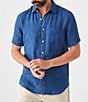 Color:Indigo Basketweave - Image 1 - Palma Linen Short Sleeve Woven Shirt