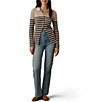 Faherty Ribbed Knit Spread Collar Striped Long Sleeve Cardigan - Image 3