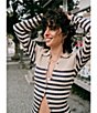 Faherty Ribbed Knit Spread Collar Striped Long Sleeve Cardigan - Image 4