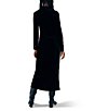 Color:Black - Image 2 - Stretch Velvet Long Sleeve Button Down Point Collar Maxi Shirt Dress