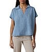 Faherty Zoe Collared V-Neck Short Sleeve Top - Image 1