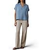 Faherty Zoe Collared V-Neck Short Sleeve Top - Image 3