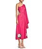 Color:Fuchsia - Image 3 - Amarya One-Shoulder Bell Sleeve Side Cut Out Floral Embroidered Midi Dress