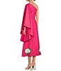Color:Fuchsia - Image 4 - Amarya One-Shoulder Bell Sleeve Side Cut Out Floral Embroidered Midi Dress