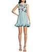 Fanm Mon Flirt Floral Embroidered Ruffle Hem Mini Dress, Color:Hydrangea - Image 1