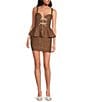 Fanm Mon Helaina Floral Embroidered Bow Front Sweetheart Neck Sheath Peplum Mini Dress, Color:Espresso - Image 1