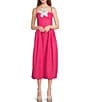 Fanm Mon Lorr Latrice White Full Bloom Embroidered Detail Spaghetti Strap Linen Midi Dress, Color:Fuchsia - Image 1
