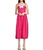 Color:Fuchsia - Image 1 - Lorr Latrice White Full Bloom Embroidered Detail Spaghetti Strap Linen Midi Dress