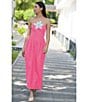 Fanm Mon Lorr Latrice White Full Bloom Embroidered Detail Spaghetti Strap Linen Midi Dress, Color:Fuchsia - Image 4