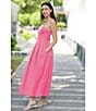 Fanm Mon Lorr Latrice White Full Bloom Embroidered Detail Spaghetti Strap Linen Midi Dress, Color:Fuchsia - Image 5