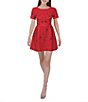 Fanm Mon Samantha Tweed Embroidered Scoop Neck Cap Sleeve A-line Mini Dress, Color:Red - Image 1