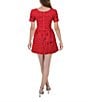 Fanm Mon Samantha Tweed Embroidered Scoop Neck Cap Sleeve A-line Mini Dress, Color:Red - Image 2