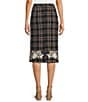 Fanm Mon Tweed Floral Embroidered High Waist Back Slit Opening Pencil Midi Coordinating Skirt, Color:Navy - Image 2