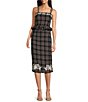 Fanm Mon Tweed Floral Embroidered High Waist Back Slit Opening Pencil Midi Coordinating Skirt, Color:Navy - Image 3