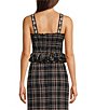 Fanm Mon Tweed Floral Embroidered Square Neckline Tank Strap Peplum Coordinating Top, Color:Navy - Image 2