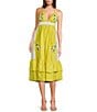 Color:Mustard Lime - Image 1 - Yamile Floral Embroidered Halter Tie Neck Midi Dress