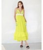 Color:Mustard Lime - Image 4 - Yamile Floral Embroidered Halter Tie Neck Midi Dress
