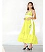 Color:Mustard Lime - Image 5 - Yamile Floral Embroidered Halter Tie Neck Midi Dress