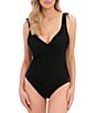 Color:Black - Image 1 - Ottawa Solid Plunge V-Neck Metallic Gold Bead Detail Underwire Extended Bra Size One Piece Swimsuit