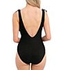 Fantasie Ottawa Solid Plunge V-Neck Metallic Gold Bead Detail Underwire Extended Bra Size One Piece Swimsuit, Color:Black - Image 2