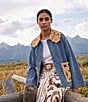 Farm Rio Blue Richelieu Embroidered Collared Long Sleeve Denim Barn Jacket - Image 6