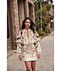 Farm Rio Equestrian Scarf Printed Winter White Split Round Neck Long Sleeve Mini Cape Dress - Image 5