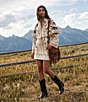 Farm Rio Equestrian Scarf Printed Winter White Split Round Neck Long Sleeve Mini Cape Dress - Image 6