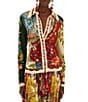 Farm Rio Lunar Boho Multicolor Printed Collared Long Sleeve Button Front Jersey Blouse - Image 1