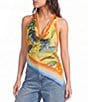 Farm Rio Multicolor Rainbow Summer Cowl Neck Sleeveless Scarf Blouse - Image 1