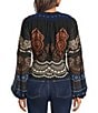 Farm Rio Nicole Printed Front Knot Keyhole Neck Long Sleeve Blouse - Image 2
