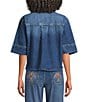 Farm Rio Porcelain Birds Collared Short Sleeve Button Front Coordinating Denim Top - Image 2