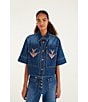 Farm Rio Porcelain Birds Collared Short Sleeve Button Front Coordinating Denim Top - Image 5