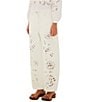 Farm Rio Richelieu White Floral Cutwork Wide Leg Twill Pant - Image 1