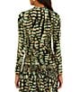 Farm Rio Striped Leaves Moss Printed Mock Neck Long Sleeve Coordinating Jersey Top - Image 2