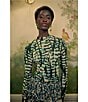 Farm Rio Striped Leaves Moss Printed Mock Neck Long Sleeve Coordinating Jersey Top - Image 5
